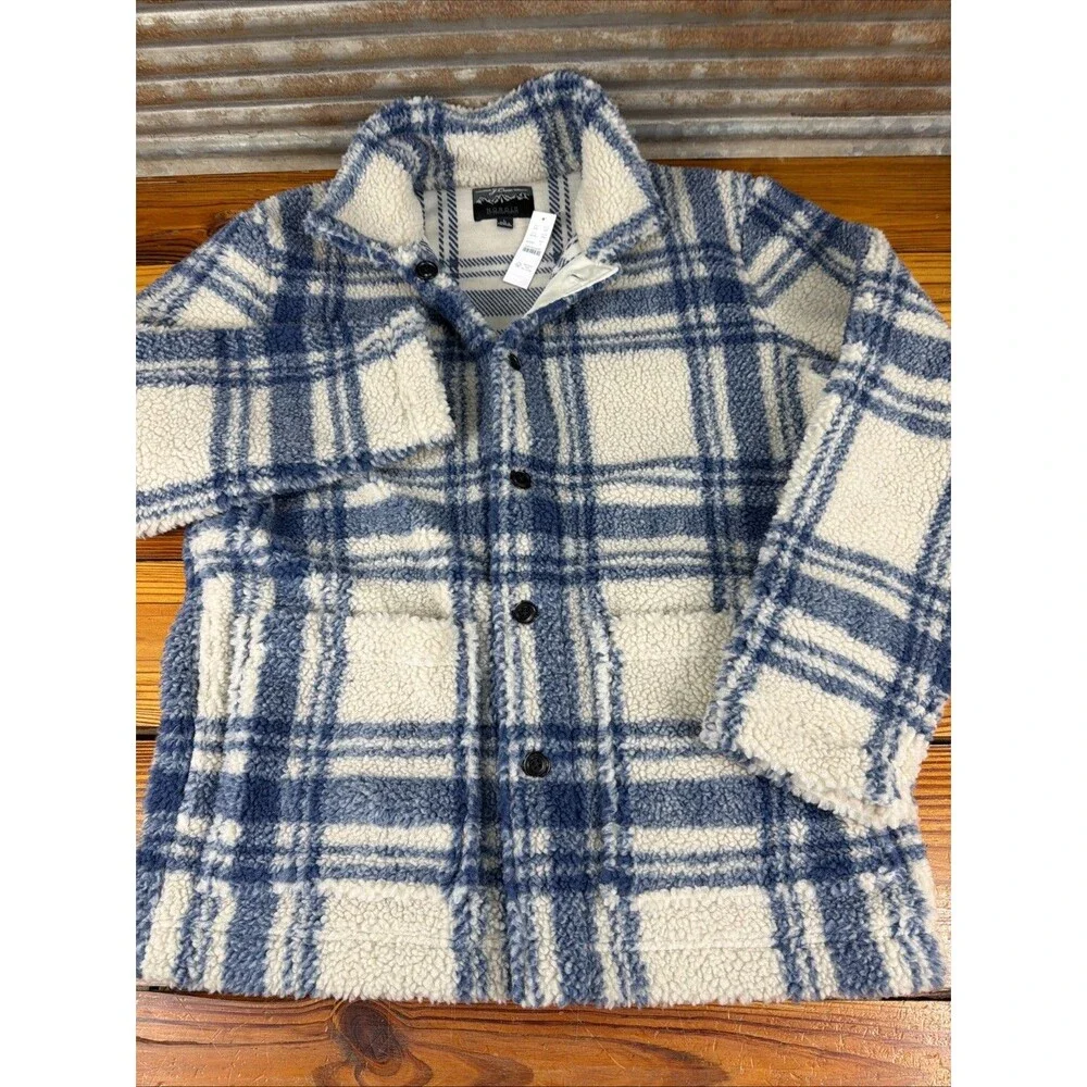 J Crew Nordic All Weather Designs Fuzzy Sherpa Fleece Jacket Women L Window Pane
